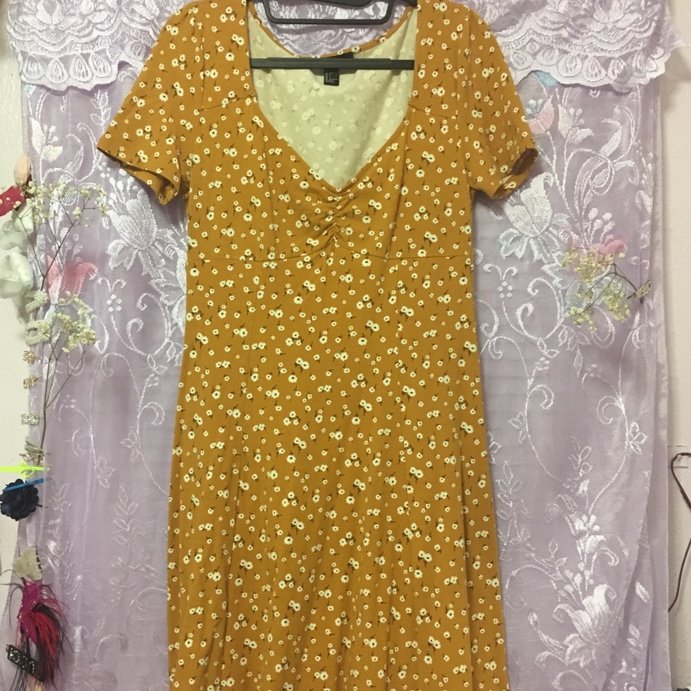 NWOT Dainty Floral Mustard Dress
